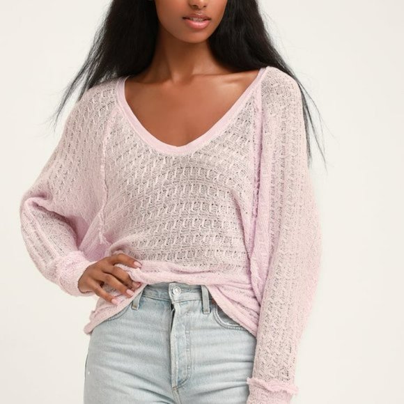 NWT Free People Light Pink Thiens Hacci Lace Sweater - Picture 1 of 4